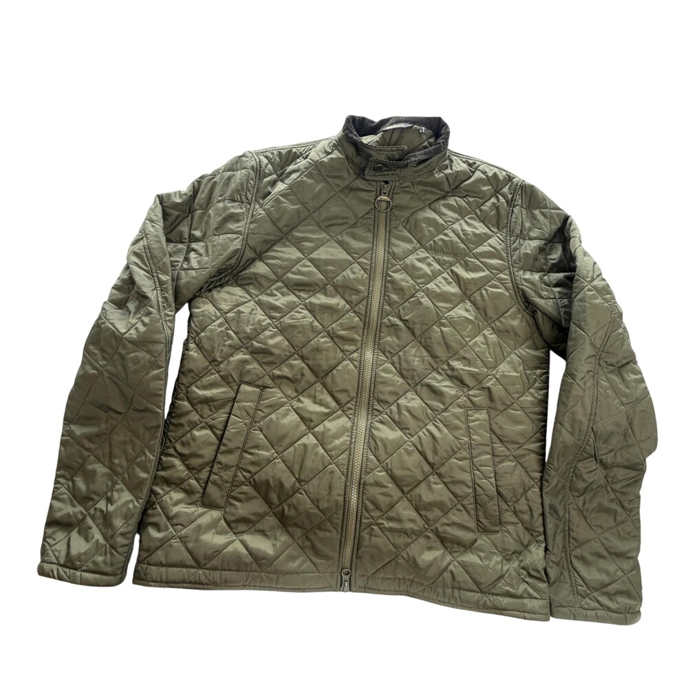 Barbour Hann Quilt Jacket Mens Small Green Quilted Full Zip Stand Collar Outdoor